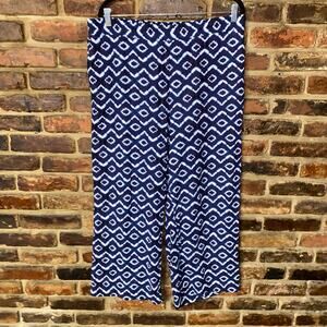 Ann Taylor LOFT Navy Blue White Tie Dye Linen Blend Wide Leg Pants Size Large
